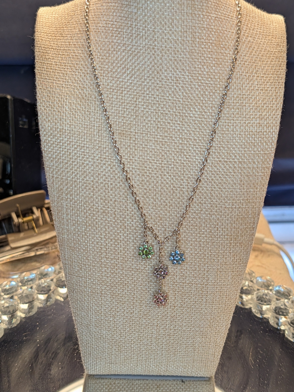 D'Orlan Rhodium Plated Multicolor Y Drop Necklace NWT